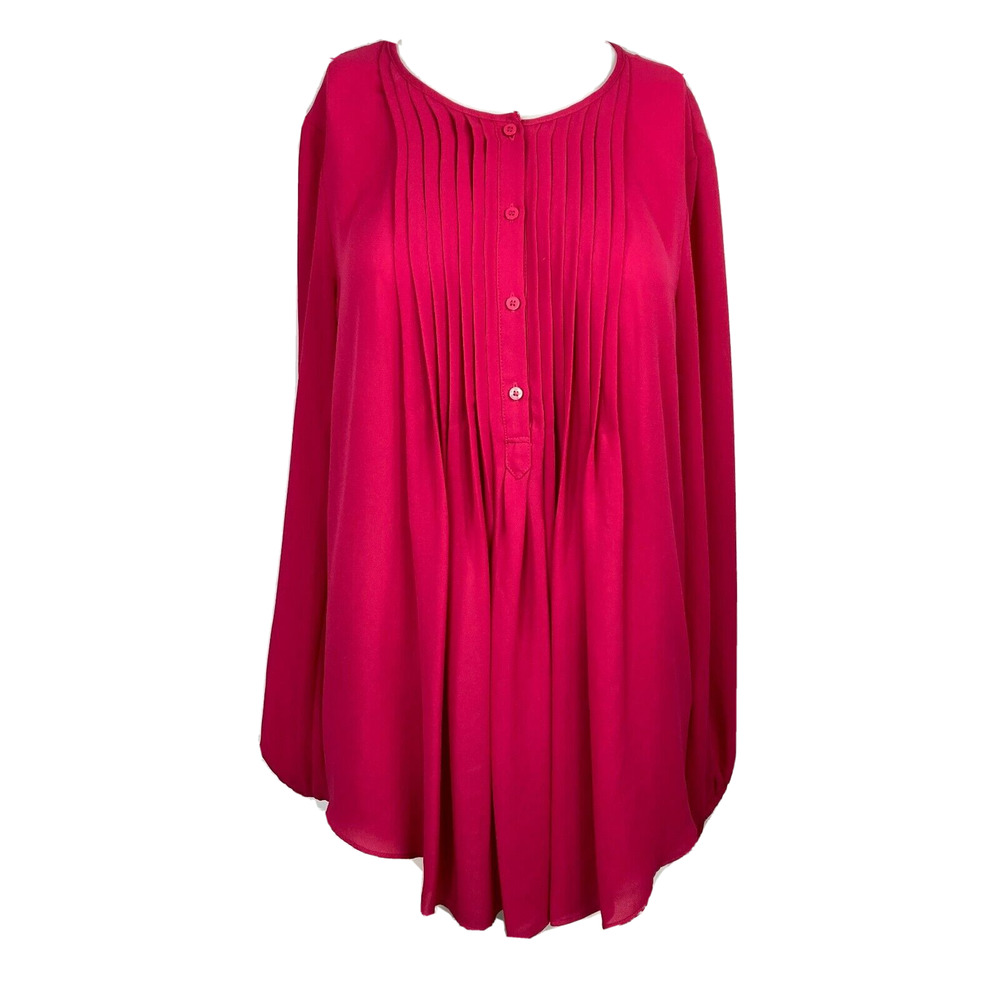 Sophie Max Shirt Womens Sz S Hot Pink Chiffon Pintuck Popover Flowy Blouse Top